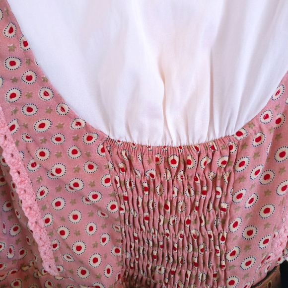 Inset Blouse Lace-Trim Belted Dress Small - Picture 8 of 9